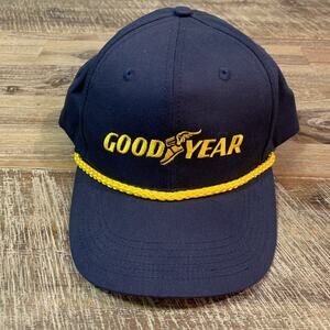 Vintage GOOD YEAR Patch SnapBack Trucker Hat Cap Navy Blue